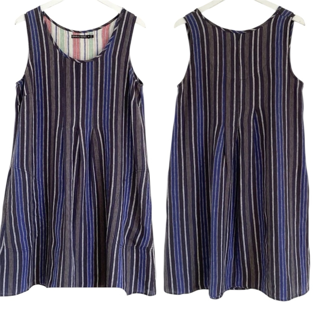 GUDRUN SJODEN Multicolor Striped Linen Pullover Scoop Dress Size M
